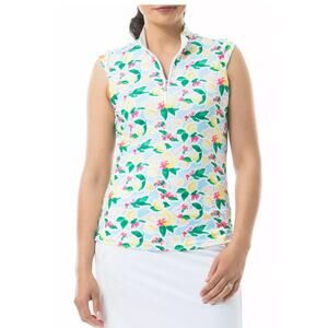 SanSoleil Women's SolCool 1/4 Zip Sleeveless Golf Top Large Lemon Drop Blue